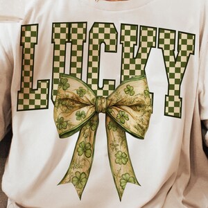 Retro Checkered Lucky St Patrick&#39;s Day Coquette Png, St Patricks day png, Lucky png, St Patrick, St Pattys day png, Retro St Patrick day png