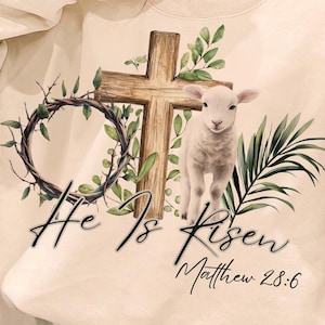 True Ostern PNG, Er ist auferstanden, Lamm Krone aus Dorn Kreuz Palm Jesus Christus christliche religiöse Bibel Verse digitale Sublimation gezeichnetes T-Shirt