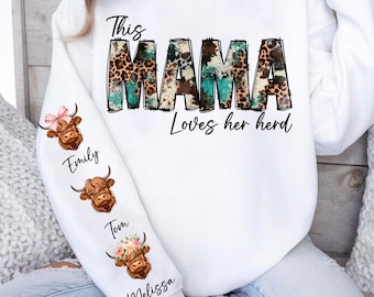 This Mama Loves Herd Png, Sleeve Design Png, Cowhide Mama Png, Mother&#39;s Day Png, Mama Herd Png, Western Mama Png,On Her Sleeve Png, Coquette