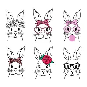 Füllbares Bunny Bundle SVG, Osterhase SVG, Frohe Ostern svg, Tier mit Bandana svg, Kaninchen Schnitt-Datei, Bunny Bandana svg, Tiergesicht svg