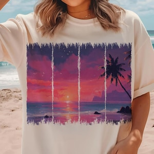 Retro Sunset Beach PNG: Tropical Summer Sublimation