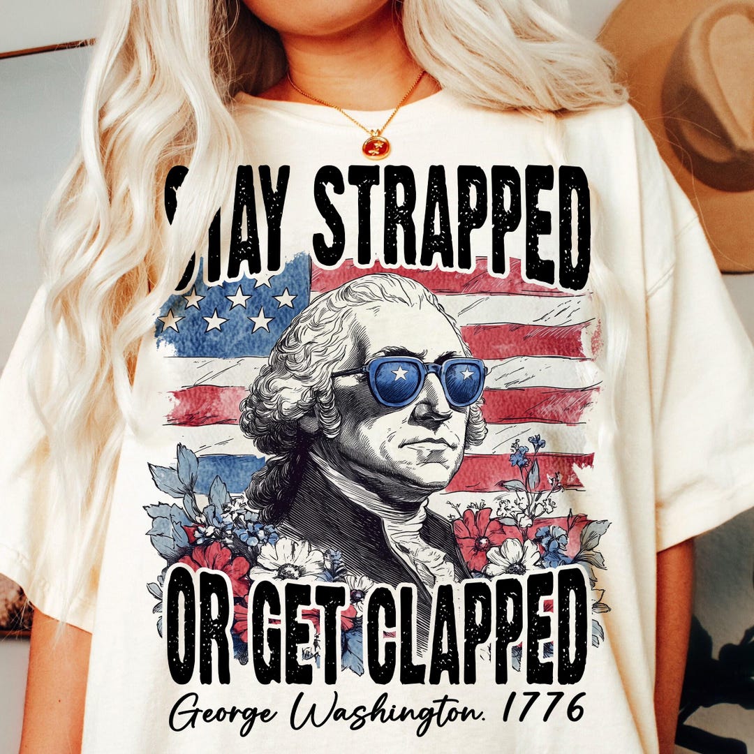 thumbnail interactive-video image 1 of “Stay Strapped Or Get Clapped” Bumper Sticker – George Washington Quote 2nd Amendment Graphic Decal 1 of 4