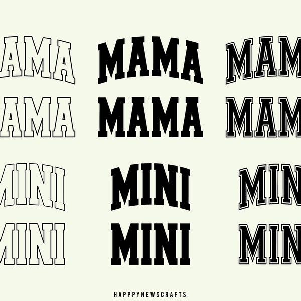 Mama and Mini Varsity Arched Bundle Svg, Png, Dxf, Eps, Mama Svg, Mini Svg, Mama Varsity Svg, Mini Varsity Svg, Mom Svg, Mini Svg,Trendy Svg