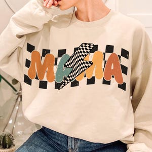 Retro Mama Checkered Lightning Bolt PNG - Mama Shirt (Digital Download)