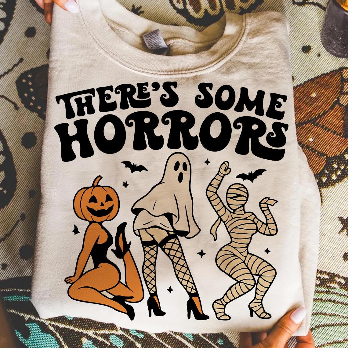 There's Some Horrors In This House Png, Funny Halloween Png, Retro Halloween Png, Funny Pumpkin Hoodie Design, Digital Download