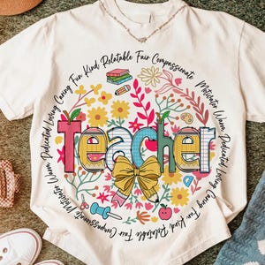 Retro Floral Teacher png, Teacher Appreciation, Teacher Png Sublimation, Teacher Shirt Design, Spring Boho Wildflowers Png, Digital Download