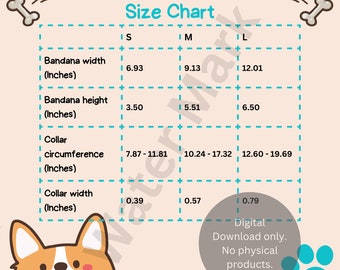 Pet Bandana Collar Size Chart, Care Instructions (Digital Download)