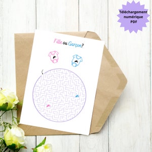 Carte d'annonce FILLE ou GARÇON, Labyrinthe, Instant download, Téléchargement numerique, Baby shower