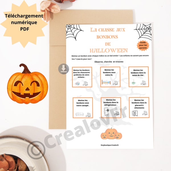 Activité d'Halloween imprimable pour enfants, La chasse aux bonbons de halloween, jeux de fête d'Halloween, activité amusante, coloriage