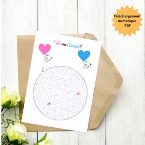 Carte d'annonce FILLE ou GARÇON, Labyrinthe, Instant download, Téléchargement numerique, Baby shower