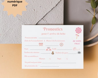 Cartões de previsão de bebê, jogo de chá de bebê em francês, jogo de previsão de bebê para imprimir, anúncio de gravidez, menina ou menino