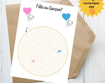 GIRL or BOY announcement card, Labyrinth, Instant download, Digital download, Baby shower