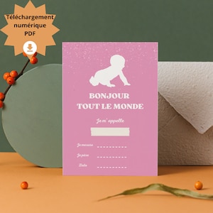 Carte naissance "Bonjour tout le monde rose et bleu", annonce de naissance, téléchargement numérique, à imprimer, 3 PDF