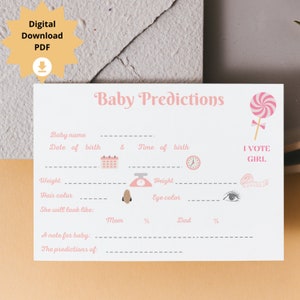 Baby predictions cards, Baby Shower game, Baby predictions game printable,  pregnancy announcement, girl or boy, Pdf Digital download
