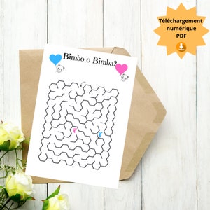 Scheda annuncio Bimbo o Bimba, annuncio gravidanza, Labirinto, maschio o femmina, Download istantaneo, Digital download, Baby shower