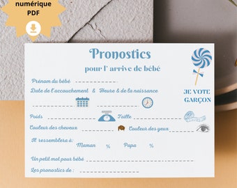 Cartões de previsão de bebê, jogo de chá de bebê em francês, jogo de previsão de bebê para imprimir, anúncio de gravidez, menina ou menino