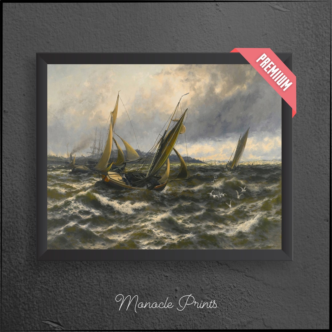 Seaview Art, Seashore Printable, Maritime Décor Print, Vintage Sealife Art, Sea Storms Raging ...
