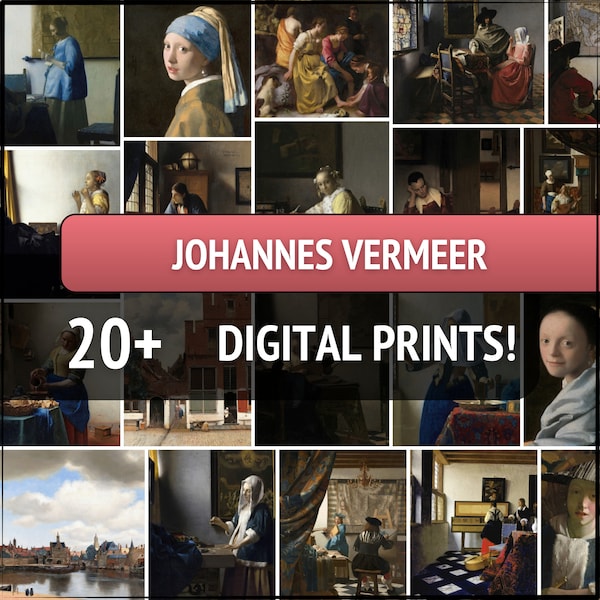 20+ Johannes Vermeer Famous Artwork Prints, 7200 x 10800px+ File Size, 300 DPI, Instant Digital Download, Printables