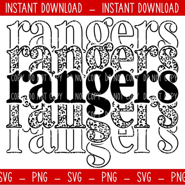 Rangers SVG, stacked font, leopard font, Baseball Svg, Stacked Rangers svg, Cricut SVG, Rangers baseball, baseball mom, Cricut