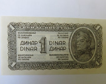 1 Dinar Banknote Yugoslavia 1944 Beautiful condition and hard to find like this