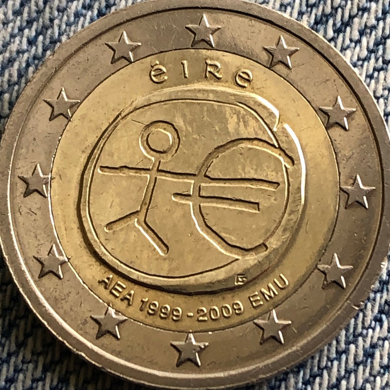 2 Euro Coin 2009 Stick Figure 19992009 Ireland Eire RARE Mint Errors