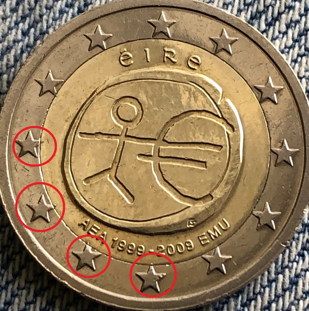 2 Euro Coin 2009 Stick Figure 19992009 Ireland Eire RARE Mint Errors Etsy