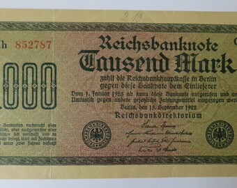 1000 Mark Reichsbanknote in beautiful condition World Banknotes 1922