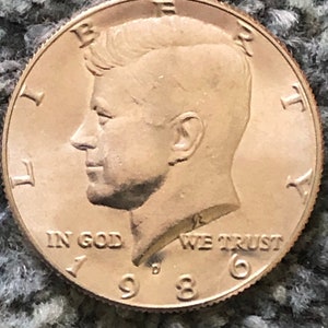 1986 D Kennedy Half Dollar, 1986 D 1/2 Dollar Coin JFK, American coin, United States Half Dollar John F Kennedy Silver/Clad