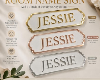 Personalised Mirror Acrylic Room Name Sign 210mm x 70mm | Gold Rose Gold Silver Bedroom Door Plaque | Custom Kids Name Sign UK