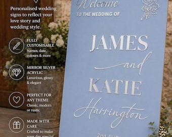 Personalised Wedding Welcome Sign, Modern Acrylic Entrance Board, Custom Names Date