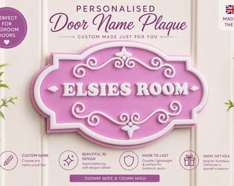 Personalised Pink Door Name Sign | Girls Bedroom Decor | Custom Name Plaque | Nursery Door Sign | 3D Acrylic Sign | Handmade UK