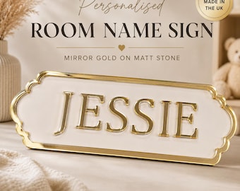 Personalised Mirror Gold Name Sign | 3D Acrylic Room Door Sign | Luxury Kids Bedroom Wall Plaque | Matt Stone Perspex Name Plaque