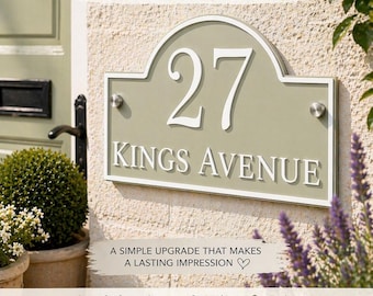 Sage Green House Sign Personalised Address Plaque Door Number Sign UK Standoff Fixings