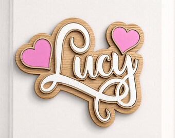 Personalised Wooden Name Sign | 3D Door Name Plaque | Custom Kids Room Decor | Oak & Acrylic | Nursery Bedroom Door Sign | Handmade Gift UK