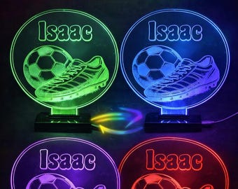 Personalised Football LED Night Light, Custom Name Kids Bedroom Lamp