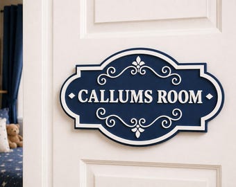 Personalised Blue Door Name Sign | Boys Bedroom Decor | Custom Name Plaque | Kids Room Sign | 3D Acrylic Sign | Handmade UK