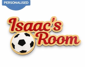 Personalised Football Door Name Sign | Layered Wood Acrylic Boys Room Decor