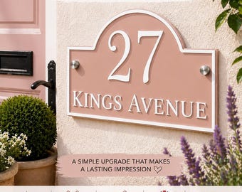 Personalised Rose Petal Pink House Sign | Modern Address Plaque | Door Number Sign | Acrylic House Number | UK Made