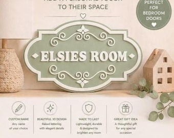 Personalised Sage Green Door Name Sign | Kids Bedroom Decor | Custom Nursery Plaque | 3D Acrylic Name Sign | Baby Gift UK | Door Plaque