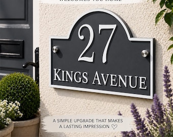 Mineral Grey House Sign Personalised Address Plaque Door Number Sign UK Acrylic Standoff Fixings