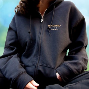 Personalized Teacher Jacket  Zip Up Hoodie Sweatshirt Custom Name Full Zip Sweatshirt Gift for Teacher Hooded Sweatshirt Gift