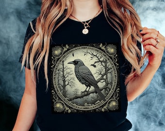 Gothic Raven Shirt Tarot Card Crow Tee Coquette Shirt Dark Academia, Witchy, Goblincore, and Whimsigoth Clothing