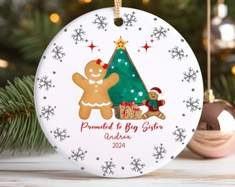 Promoted to Big Sister Ornament Custom Gingerbread Personalized Sweet Sibling Announcement and Gift Perfect Family Keepsake