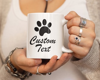 Paw Print Mug Personalized Dog and Cat Mom Gift Custom Text Coffee Mug Gift for Father Day Cat Dad Gift Dog Mom Dog Dad Cup 11oz