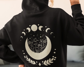 Celestial Hoodie Moon and Sun Hooded Sweatshirt Mystical Moon