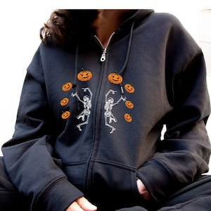 Halloween Sweatshirt Zip Up Hoodie Skeleton Sweatshirt Pumpkin Shirt Halloween Sweater Spooky Halloween  Hooded Shirt Zip Up