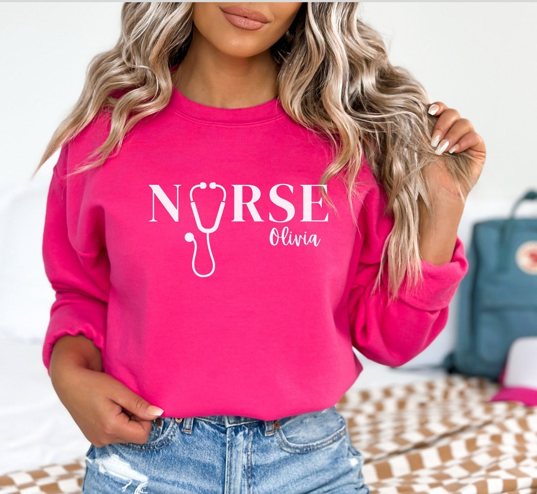 Hot Pink Nurse Sweatshirt RN Nurse Hoodie for Nursing School Grad