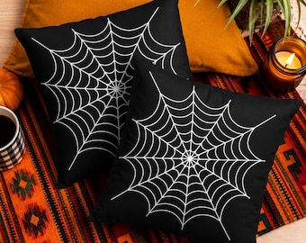 Halloween Spider Web Pillow Cover, Black Spiderweb Throw Pillow, Spooky Halloween Decor, Gothic Couch Cushion, Whimsigoth Fall Pillow