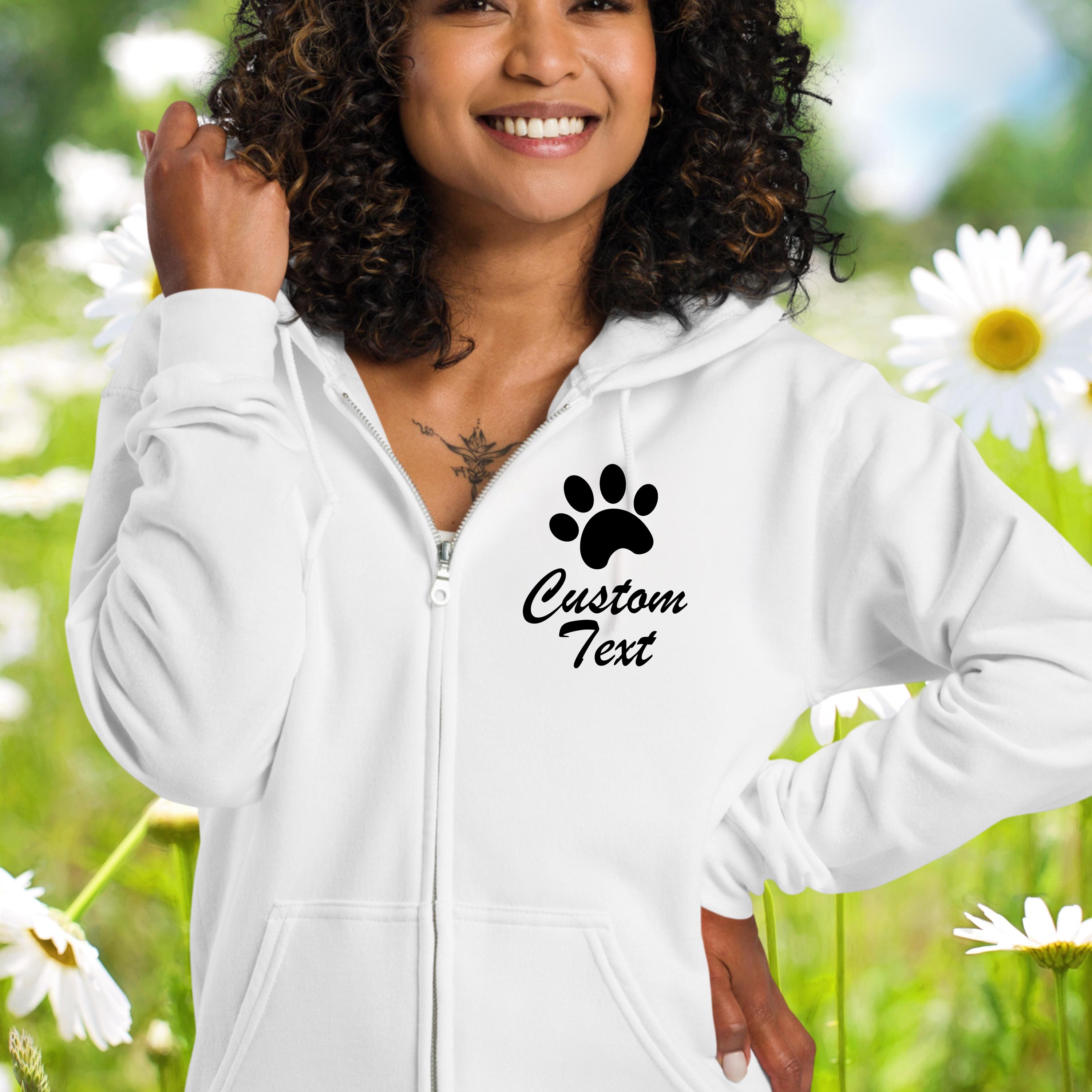 Paw Print Full Zip-up Hoodie Personalized Dog and Cat Mom Zipup 