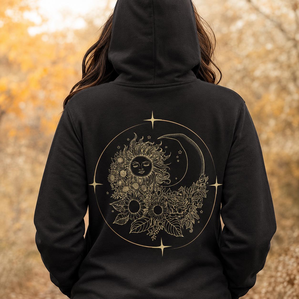 Celestial Hoodie, Moon and Sun Hooded Sweatshirt, Witchy